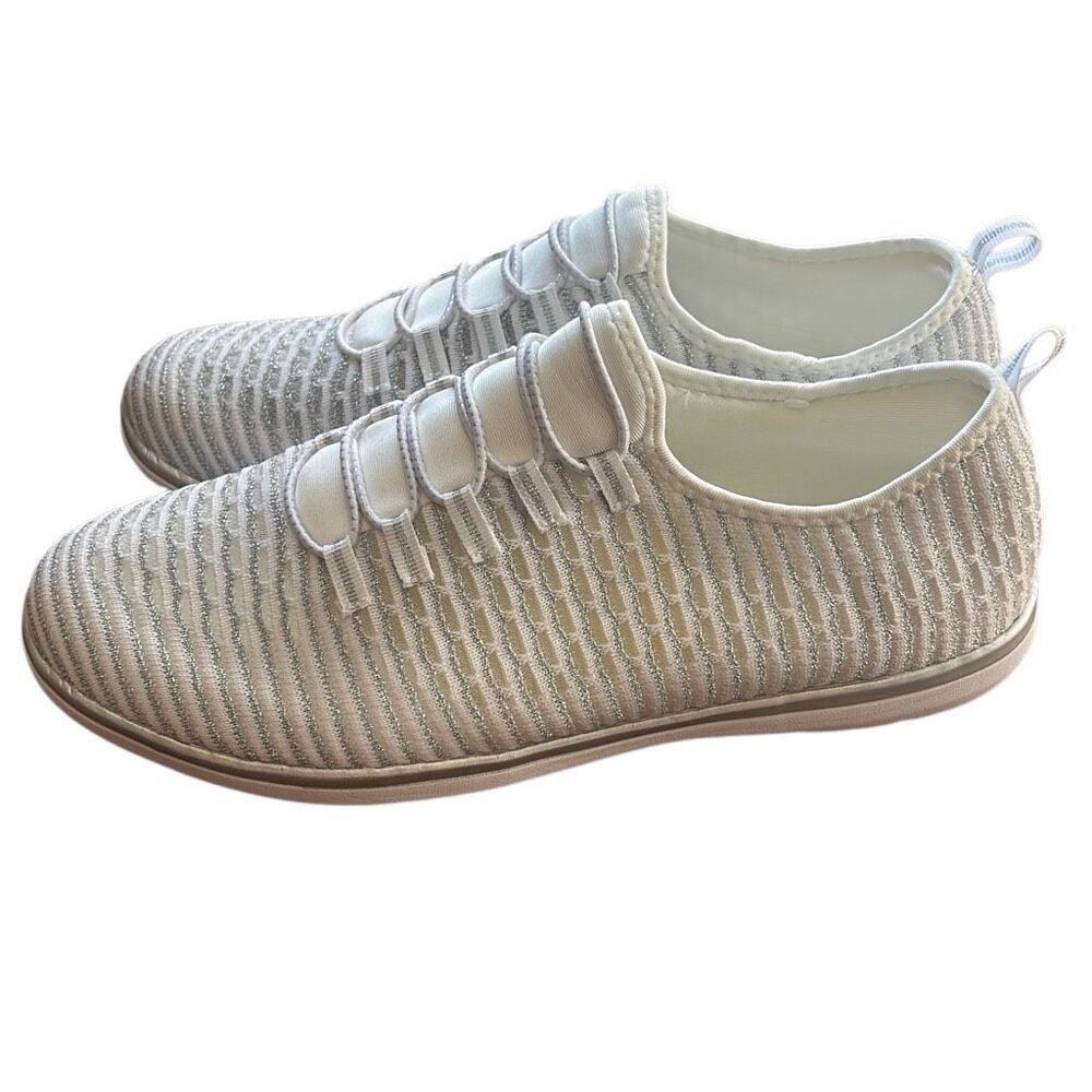 Comfortview‎ Women's White Silver Metallic Slip On Casual Shoes